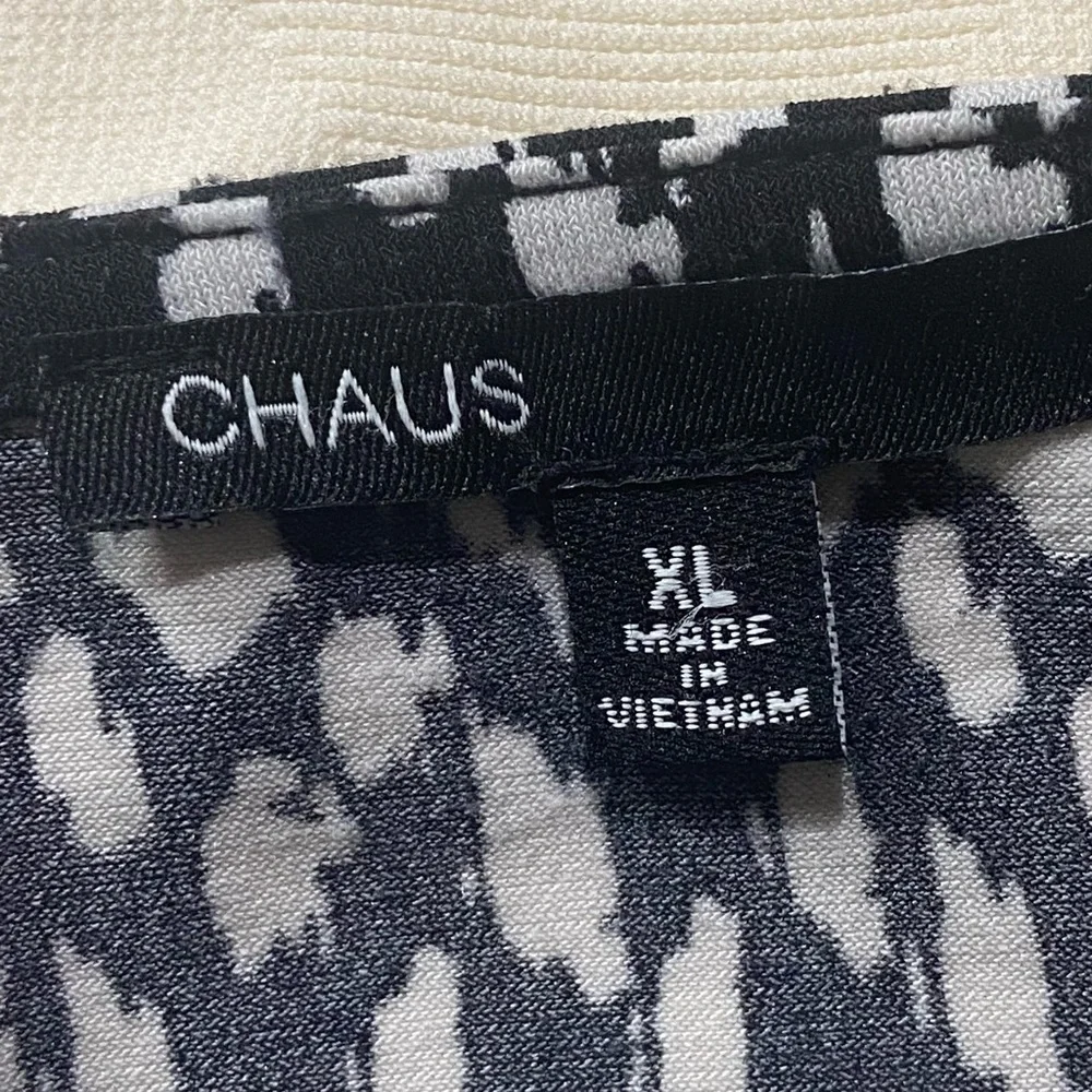 Chaus Cream & Black Print Short Sleeve Rouched Seam Career Top - Picture 5 of 6